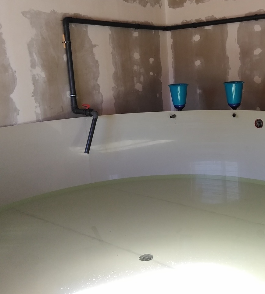 УЗВ осётр Бассейн 4 м в диаметре. Заполнение водой.